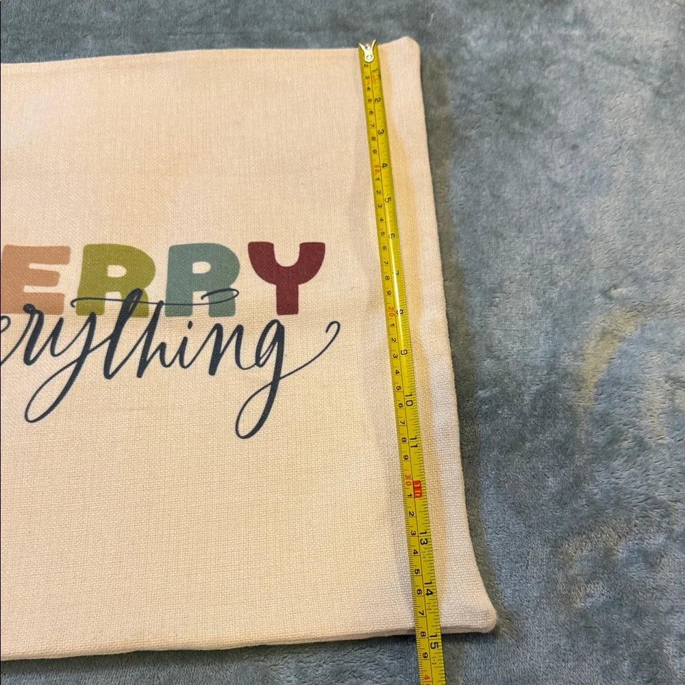 Merry Everything Holiday Throw Pillow Cover - Neutral w Colorful Text, 15 x 15